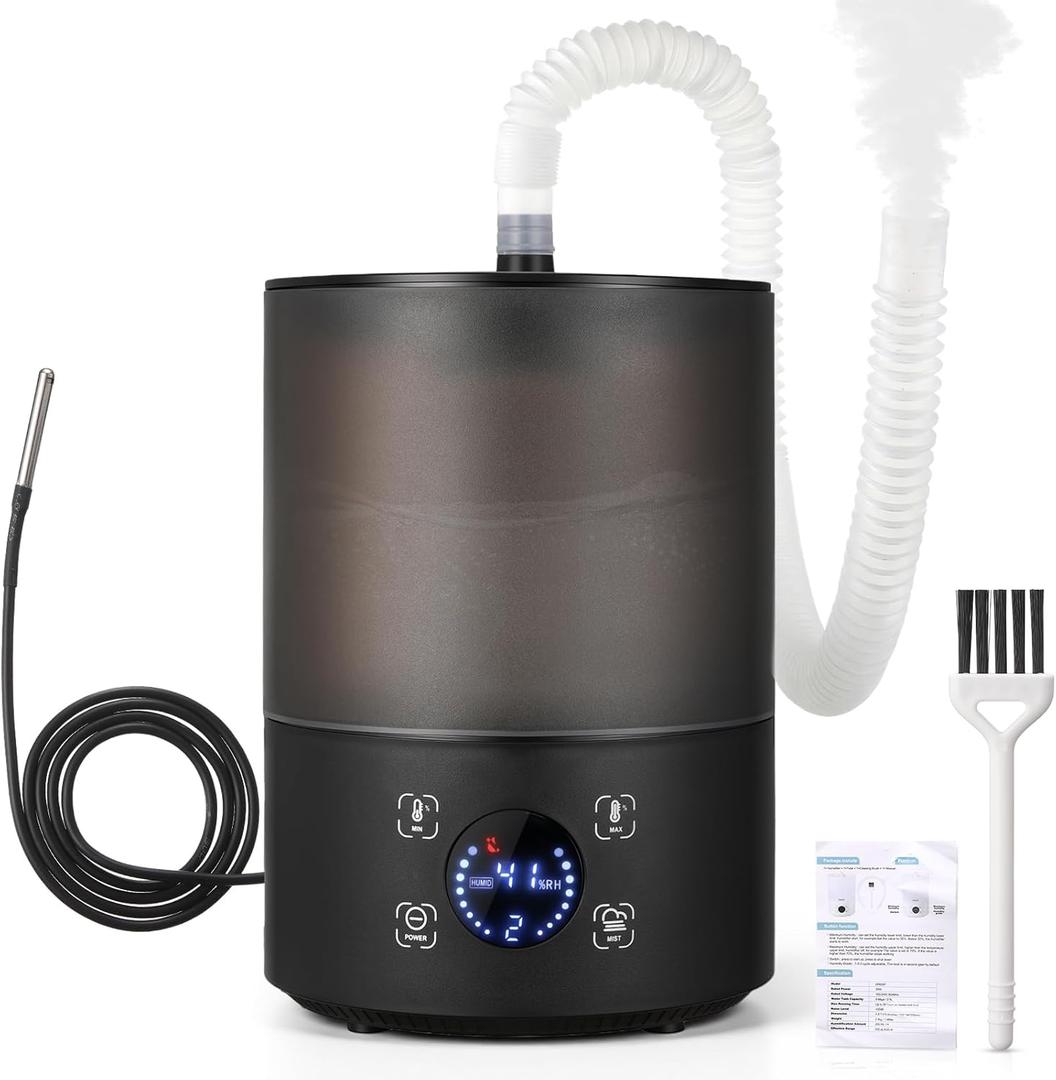Gerrii Reptile Fogger Humidifiers with Humidity Control, Top Fill Reptile Mister with Smart Touch LED Display, 3 Mist Levels, Auto Shut off, Extendable Hose for Crested Gecko Frog Terrarium