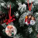 36 Pcs 2026 Christmas Clear Round Frame Ornaments with Red Ribbon, Acrylic Blank Round Photo Frame Bulk, Hanging Photo Ornaments for Christmas Tree Decoration (Crown Style)