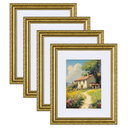eletecpro 8x10 Picture Frames Set of 4, Gold Frames 8 x 10 with Glass Cover, Vintage Photo Frame Displays 5x7 Photo with Mat or 8x10 without Mat for Tabletop or Wall Decor, Gold