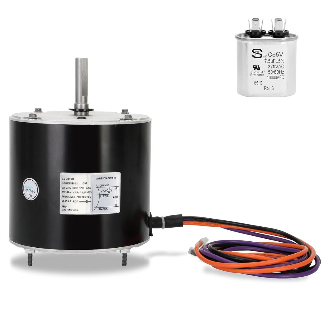 68J24 Condenser Fan Motor Replaces for Lennox 68J2401, 1/3 HP, 208/230V-1Ph, 60HZ, 1075 RPM, Substitute for 97M62, 69W96, 100483-29, 100483-01, K55HXGCE-8094