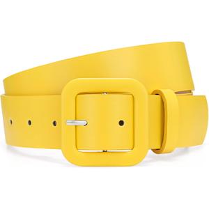 WHIPPY Women Leather Belt Candy Color Fashion Square Buckle Belt Ladies Belt for Jeans Pants Dresses (L: Fit Waist Size 36"-40", Yellow)