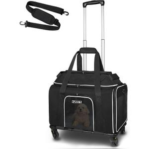 Petskd Top-Expandable Pet Carrier with Wheels 18x11x11 Inches Delta American United Airline Approved, Soft-Sided Carrier for Small Cats Dogs with Locking Safety Zippers and Anti-Scratch Mesh(Black)