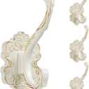 Zonon 4 Pcs White Vintage Coat Hooks Decorative Towel Hooks for Bathrooms Antique Wall Hook for Hanging Purse Hat Keys Clothes Heavy Duty Unique French Country Curtain Holder for Wall
