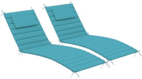 Olefin Quilted Lounge Cushion Set of 2, Patio Foldable Chaise Lounger Cushion, Water-Resistant Lounge Chair Pad with Straps Teal, 72 x 21 inches