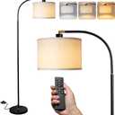 Arc Floor Lamps for Living Room, Modern Standing Lamp with Remote Dimmable Floor Lamp with Linen Shade, Tall Lamp for Bedroom Office Dining Room (Black)