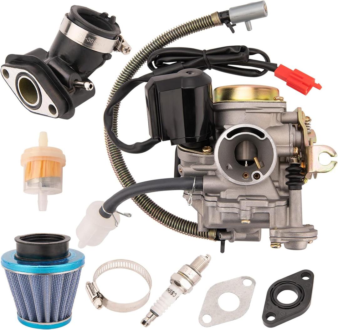 GY6 50cc Carburetor for 49cc 50cc Scooter Moped Carburetor, 139QMB High Performance 4-Stroke Carb with Intake Manifold, Fits PD18J Engine