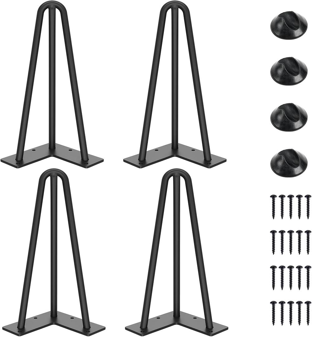 SMARTSTANDARD 10 Inch Hairpin Table Legs, 3 Steel Rods 1/2 Inch Pipe Diameter, 800lbs Load Capacity, Mid-Century Style for Coffee Table, Side Table, Night Stand (Black, 4PCS)