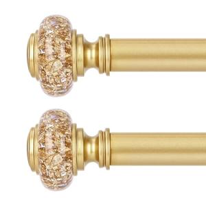 2 Pack Gold Curtain Rods for Windows 48 to 84 Inch, Decorative Vintage Crystal 1'' Diameter Curtain Rod with Gold Foil Finials, Adjustable Heavy Duty Easy Install Drapery Pole Set for Farmhouse