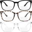Yogo Vision Bifocal Reading Glasses for Women Men Rectangle Multifocal Readers Fashion Nerd Eyeglasses (3 Pack: Black, Clear, Grey Havana)