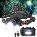 Rechargeable Headlamp, 1500 Lumen Head Lamp, Super Bright LED Head Light Camping Accessories with Red Light, 4 Modes USB Recharge Flashlight, Waterproof Headlight Camping Gear for Adults (Black)
