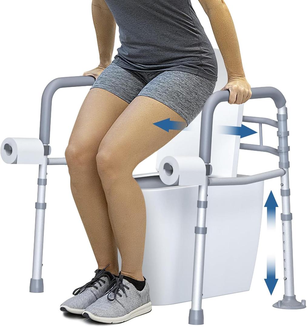 Toilet Safety Rails, YuanDe Foldable Handicap Toilet Rails with Handles Fit Any Toilets, Adjustable Toilet Safety Frame for Seniors, Elderly, Handicap & Disabled (300 LB)