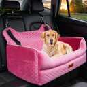 Dog Car Seat for Large/Medium Dogs - Memory Foam Dog Booster Seat for Under 55Lbs or 2 Small Dogs-Detachable and Washable Travel Bed with Thick Cushion and Storage Pockets-Pink