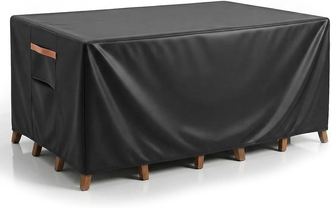 Outdoor Patio Furniture Cover Rectangular, Heavy Duty 600D Waterproof Cover for Table & Chair Set, Windproof, UV Resistant, All-Season Protection for Backyard,Deck & Garden,64" L x 52" W x 28" H,Black