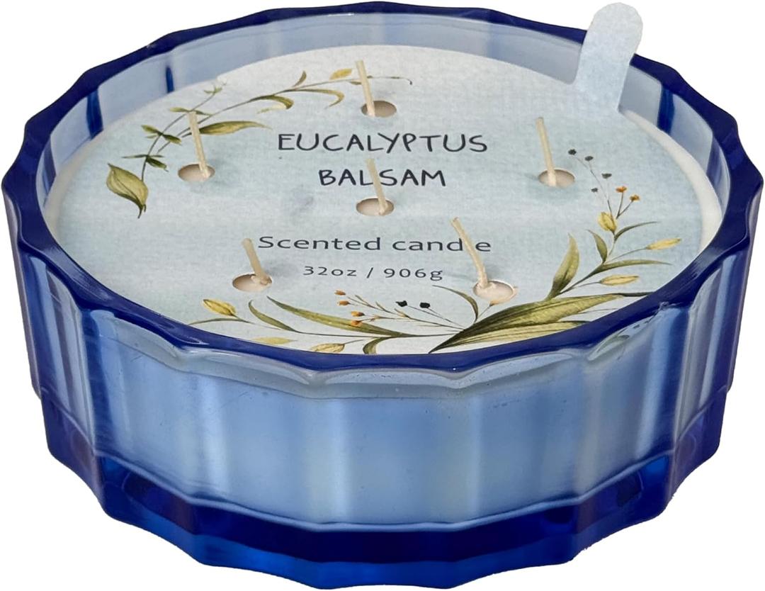 CW Studio Eucalyptus Balsam 32oz 6-Wick Scented Candle  Hand-Poured Wax in ColorSprayed Glass Jar with Dust Cover, 31h Large Candle for Home Dcor & Relaxation