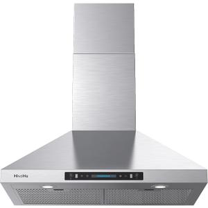 HisoHu 30" Wall Mount Range Hood, Ductless/Ducted Convertible, 1000 CFM Stainless Steel Kitchen Hood, with Upgraged Stainless Steel Mesh Filters, Gesture & Touch Control