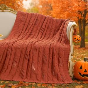 Amlie Home Chunky Knit Throw Blanket, Dual-Sided Soft Chenille Breathable Cable Knitted Blanket for Couch, Farmhouse Decorative Throw for Sofa & Chair, 50"x60", Burnt Orange