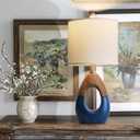 OYEARS 19" Boho Lamp for Bedroom, Bedside for Nightstands, Table Lamp for Living Room,Suitable for Small Space,Coastal Farmhouse, End Table, Rattan Nautical Beach Style, Blue,1 Pack