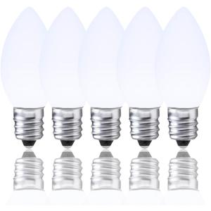 C7 Cool White LED Bulbs Dimmable Christmas Lights, 25 Pack, 0.72W Indoor/Outdoor, Waterproof, Night Light, E12 Base, IP65 (Smooth)