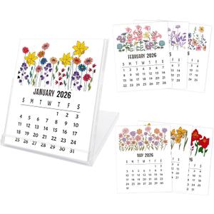 3 x Desk Calendar 2026, 12-Month School Year Calendar, Floral Monthly Desktop Calendar, Small Desk Calendar 2026 for Home Office Table Desk Decoration, Gifts for Friends Coworkers-03