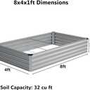 zunatu 8x4x1 ft(2 Pack) Galvanized Raised Garden Bed, Outdoor Planter Box Metal Patio Kit Planting Bed for Vegetables Flowers and Succulents,Silver