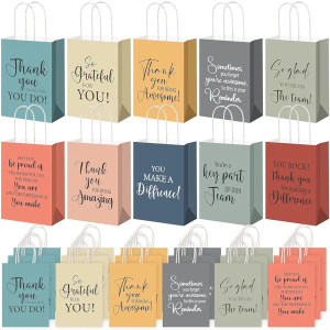 Piuaeue 50 Pcs Thank You Gift Bags Bulk, Employee Appreciation Gifts First Day of School Kraft Paper Bag Team Inspirational Supplies with Handles for Teachers Coworkers Volunteer Pastor Employees Nurses