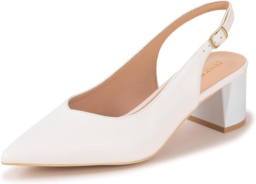 Frank Mully Women's Slingback Heels Pointed Toe Work Pumps Comfortable Chunky Pumps Closed Toe Stylish Dressy Shoes (8.5)