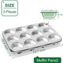 12-Cup Stainless Steel Muffin Pan, Cupcake Pan Metal Muffin Baking Tins for Oven & Dishwasher Safe, Cupcake Pans for Baking Non-toxic & Easy Clean Set of 2