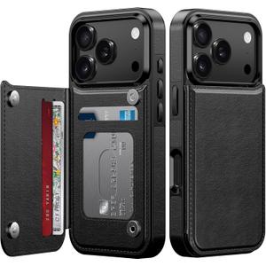 LETO for iPhone 17 Pro Wallet Case, Flip Folio Leather Kickstand Black | Card Slots Holder - Fashionable Flower Designs - Shockproof Protective Phone Cover for Women and Girls
