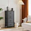 4 Drawer Dresser Fabric Storage Cabinet with Wood Top Steel Frame, Chest of Drawers Organizer for Bedroom Closet Office,Grey