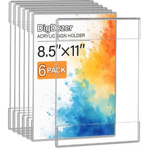 6 Pcs Acrylic Sign Holder 8.5 x 11, Vertical Wall Mount Sign Holders with Adhesive, Clear Plastic Frames Paper Display Sign Holders for Office, Home, Store, Restaurant - No Drilling