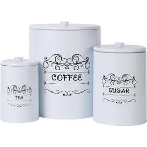 Kitchen Canisters Set of 3, Food Storage Containers for Countertop, Large Airtight Coffee Sugar Tea Containers with Lids, White Farmhouse Decor