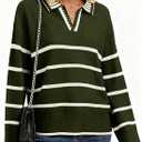 Women's Polo Sweater Long Sleeve V Neck Striped Collared Pullover Fall Sweater Tops 2025 (XX-Large, Army Green)