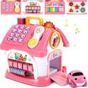 Toddler Girl Toys for 1 Year Old, Montessori Toys for 1 Year Old Girl Birthday Gift, 8 In 1 Pink Baby Musical Learning House with Sound Light Music, Creative Gifts for Baby Toys 6-12 18 Months
