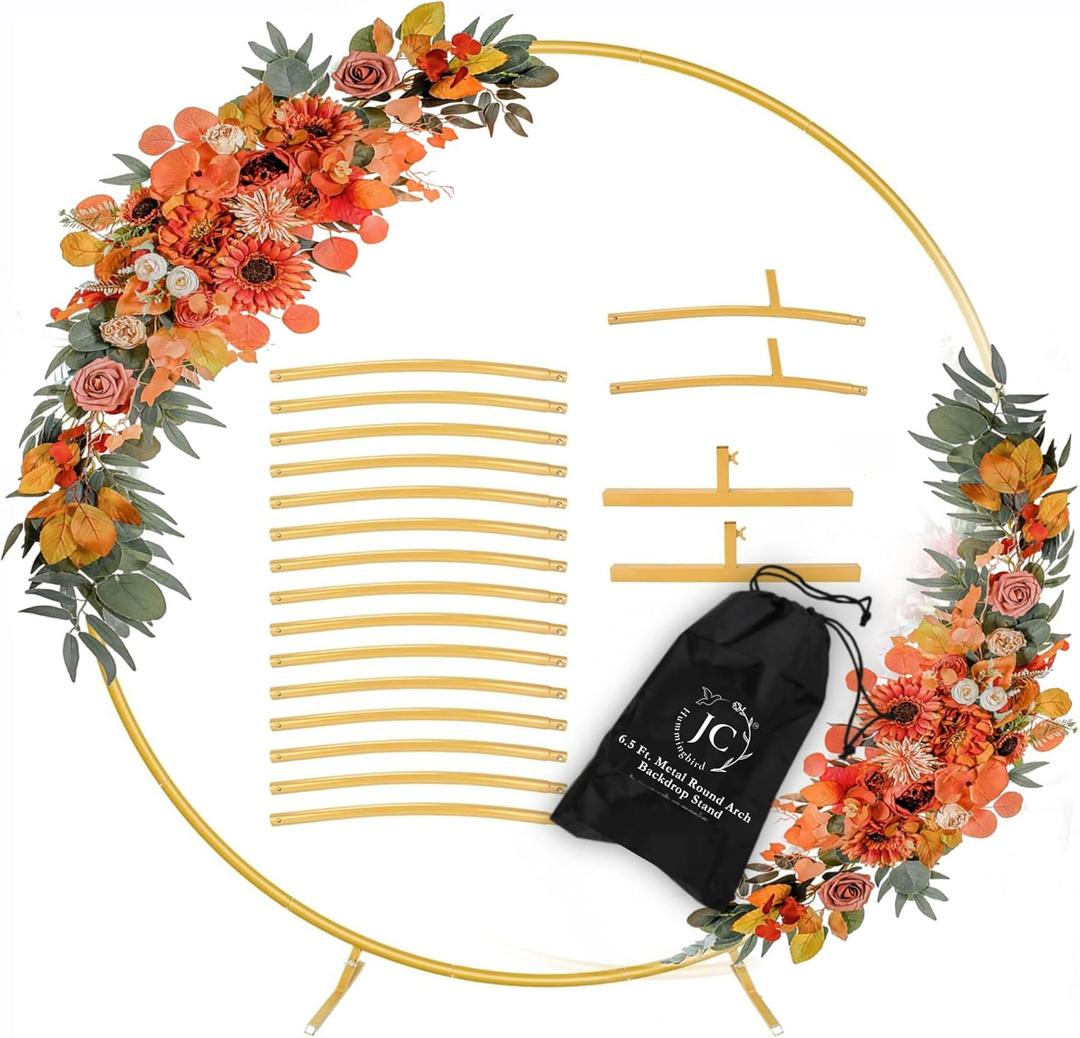 7.2 Ft Round Balloon Arch Stand Gold Backdrop Frame for Wedding, Birthday, Baby Shower, Graduation, Party Decoration-Heavy Duty Steel with Carry Bag-JC HUMMINGBIRD