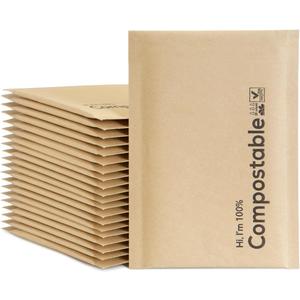 6x10 100% Biodegradable Bubble Mailers,25 Count Kraft Brown #0 Compostable Padded Packaging Wrap Envelopes Pouches Eco Friendly Self Seal Bags