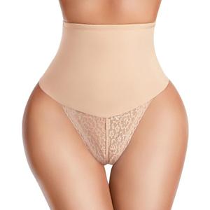 Dulchany Tummy Control Thong Shapewear for Women High Seamless Panties Body Shaper Girdle Panty Lace Shaping Underwear (Small, Beige)