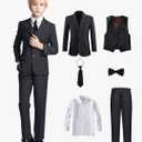 Yanlu Boy's Tuxedos Toddler Formal Suits Set Kids Blue Black Slim Fit Suit for Weddings 10