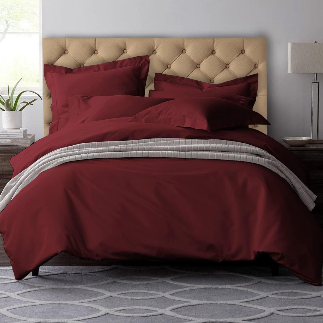 Pizuna Pure 100% Cotton Queen Duvet Cover Set, 600 Thread Count Long Staple Cotton Crisp Sateen Weave with Button Closure (Combed Rio Red Cotton Duvet Cover Queen)
