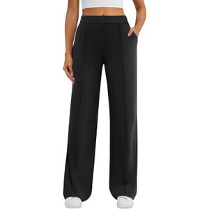 DLOODA Womens Dress Work Pants Business Casual Slacks Stretchy Wide Leg Trousers with Pockets High Waist Pull On, Large