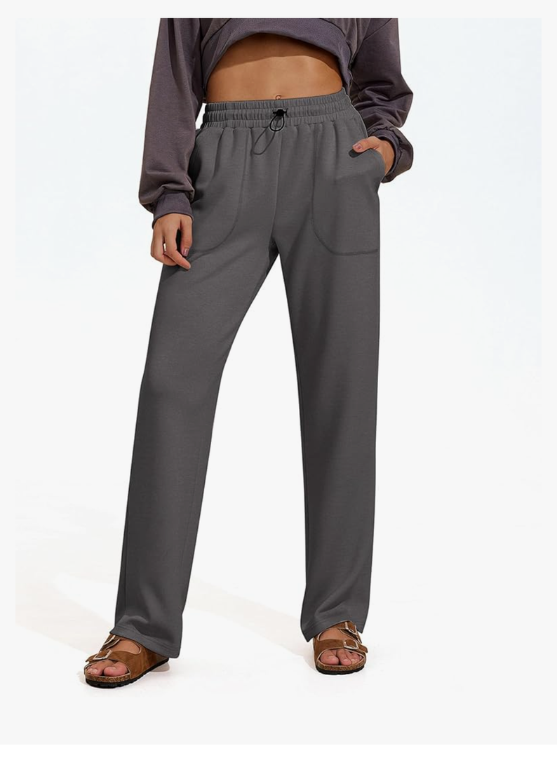 PINSPARK Womens Straight Leg Sweatpants Casual Athletic Workout Pants Stretch Soft Lounge Pants with Pockets M