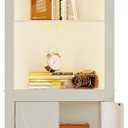 ChooChoo Farmhouse Corner Storage Cabinet with LED Lights, 5-Tier Bookshelf Stand with Barn Doors, 66.9" Gothic Corner Display Cabinet with Adjustable Shelf for Living Room, Farmhouse White