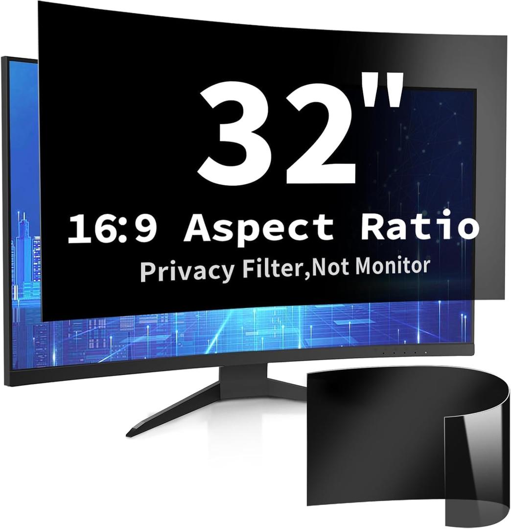 32 Inch Curved Computer Privacy Screen Filter for 16:9 Widescreen Computer Screen Protector Computer Screen Privacy Shield Anti Glare and Blue Light
