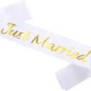 2 x Just Married Sash with Gold Letters, Bachelorette Party Sash Bride to Be, Bridal Shower Hen Favours Accessories, Engagement Proposal, Bachelorette, Wedding Favors Accessories just Marrier white sash (White)