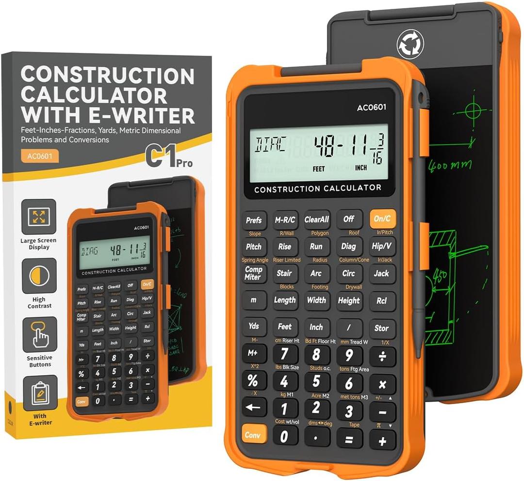 Construction Calculator with Writing Tablet Industrial & Scientific ROATEE Engineering Calculator for Contractor, Concrete Pocket Feet-inch-Fraction Calculators for Carpenter, Framer, Remodeler