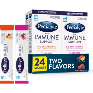 Pedialyte with Immune Support, Electrolyte Drink Powder with Vitamin C and Zinc, Advanced Hydration, Variety Pack: Fruit Punch and Mixed Berry, 24 Powder Packets, EXP - MAY 1 2026