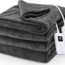 Sunbeam Electric Royal Luxe Microplush Heated Blanket 12 Heat Settings, 12-Hour Selectable Auto Shut-Off, Fast Heating, Warm and Cozy, Jet Grey Color, Queen, 90" x 84"