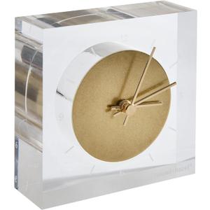 RUSSELL+HAZEL Acrylic and Gold Desk Clock, 4" W x 4" L x 1.25" D, Elegant Home Decor and Office Decor, Etched Face with Gold Toned Brass, Compact Shelf Decor for Upscale Spaces, 1-Count (105521)