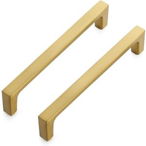 Ravinte 10 Pack Solid 5 Inch Kitchen Square Cabinet Handles Brushed Brass Drawer Pulls Kitchen Cabinet Hardware Handles (5" Hole Center)