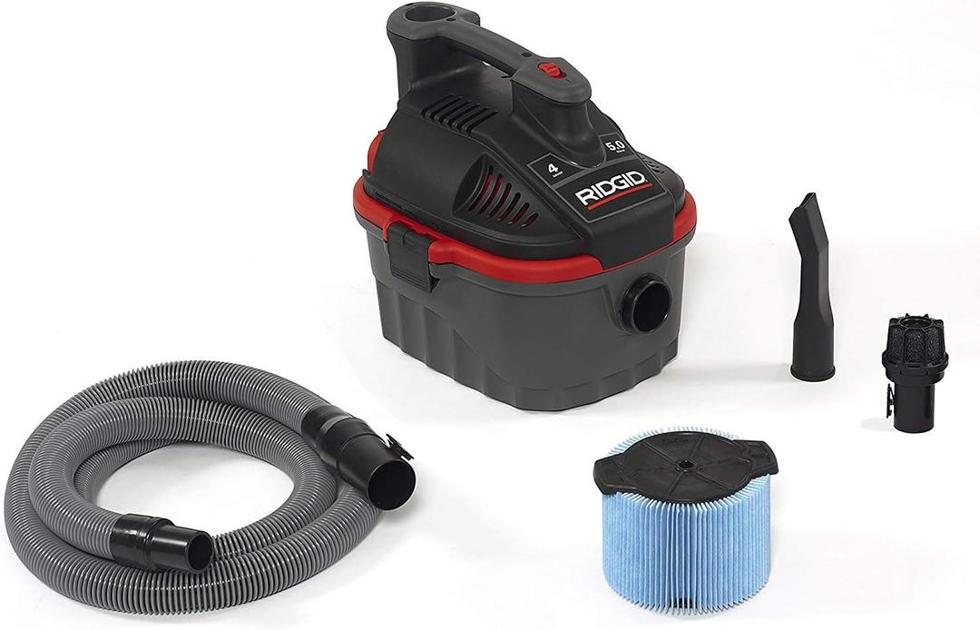 RIDGID 50313 Model 4000RV 4-Gallon Portable Wet and Dry Compact Vacuum Cleaner with 5.0 Peak-HP Motor, 4 gallon, Red