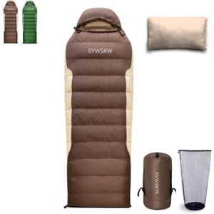 Ultralight Down Sleeping Bag with Pillow,15°F 32°F 46°F Sleeping Bag for Women,Men,Youth Backpacking,Hiking and Camping Outdoor with 680FP Duck Down, 1200g down filling